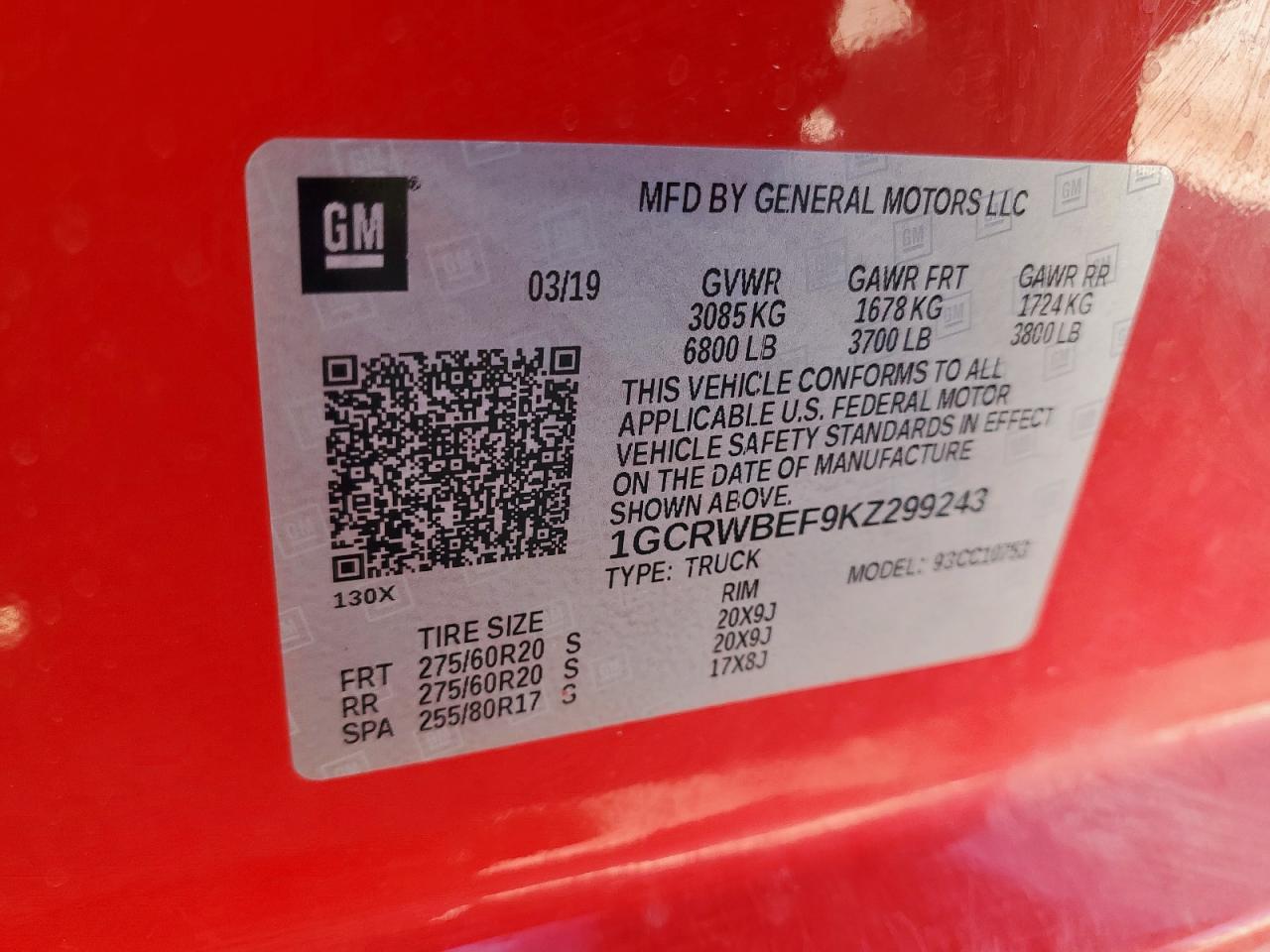 2019 Chevrolet Silverado C1500 Custom VIN: 1GCRWBEF9KZ299243 Lot: 84202355