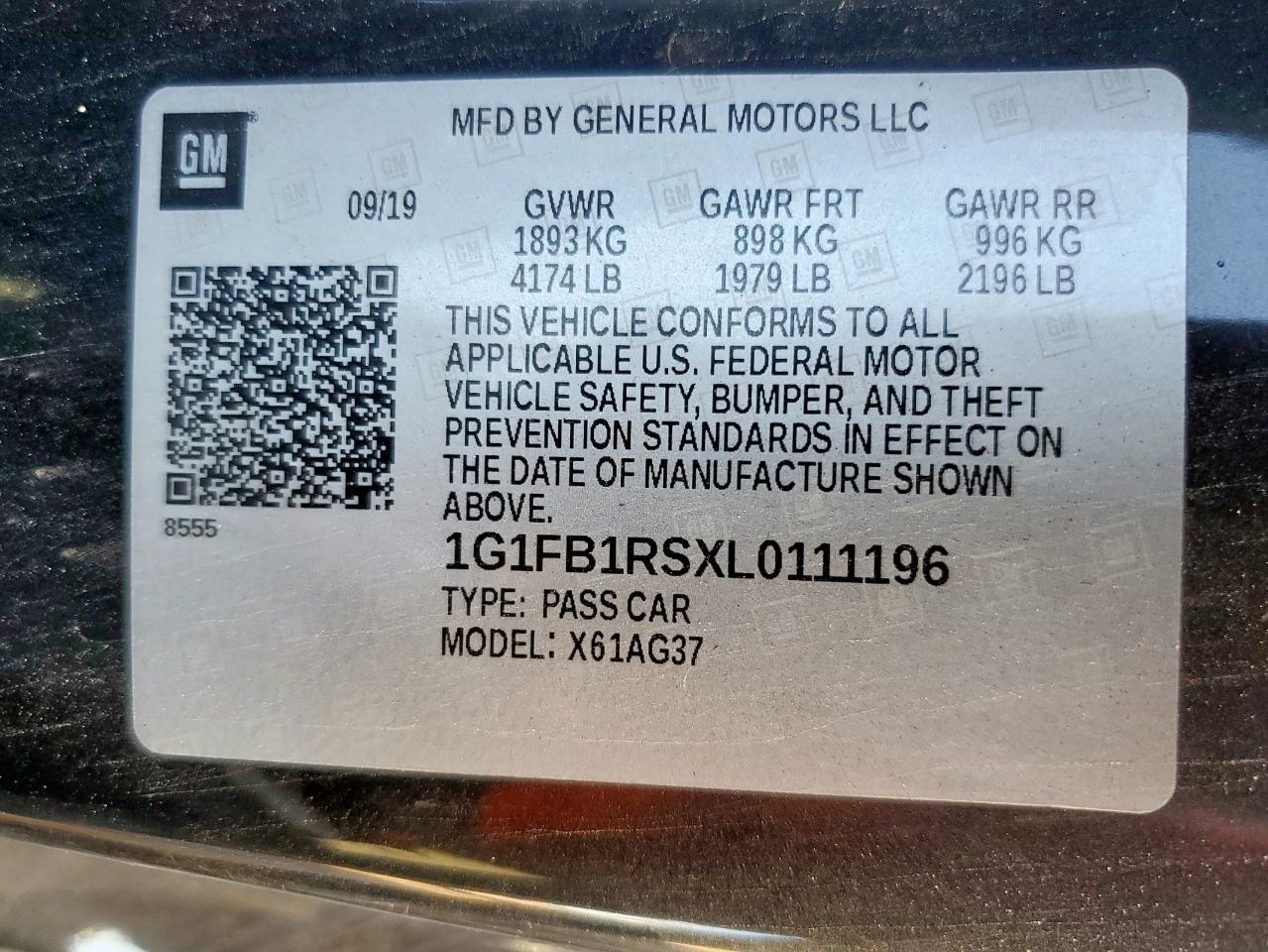 2020 Chevrolet Camaro Ls VIN: 1G1FB1RSXL0111196 Lot: 84420095