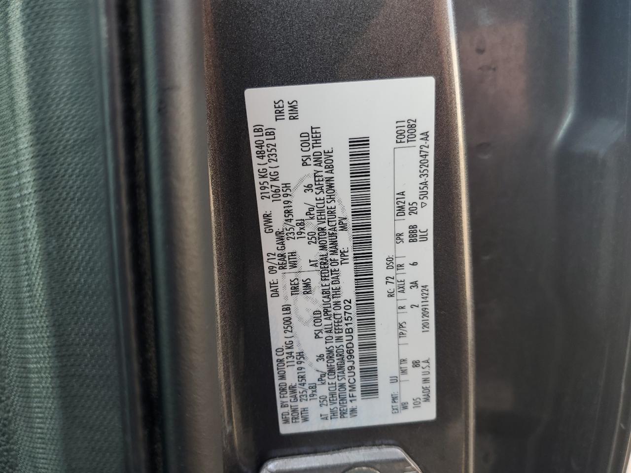2013 Ford Escape Titanium VIN: 1FMCU9J96DUB15702 Lot: 80188005
