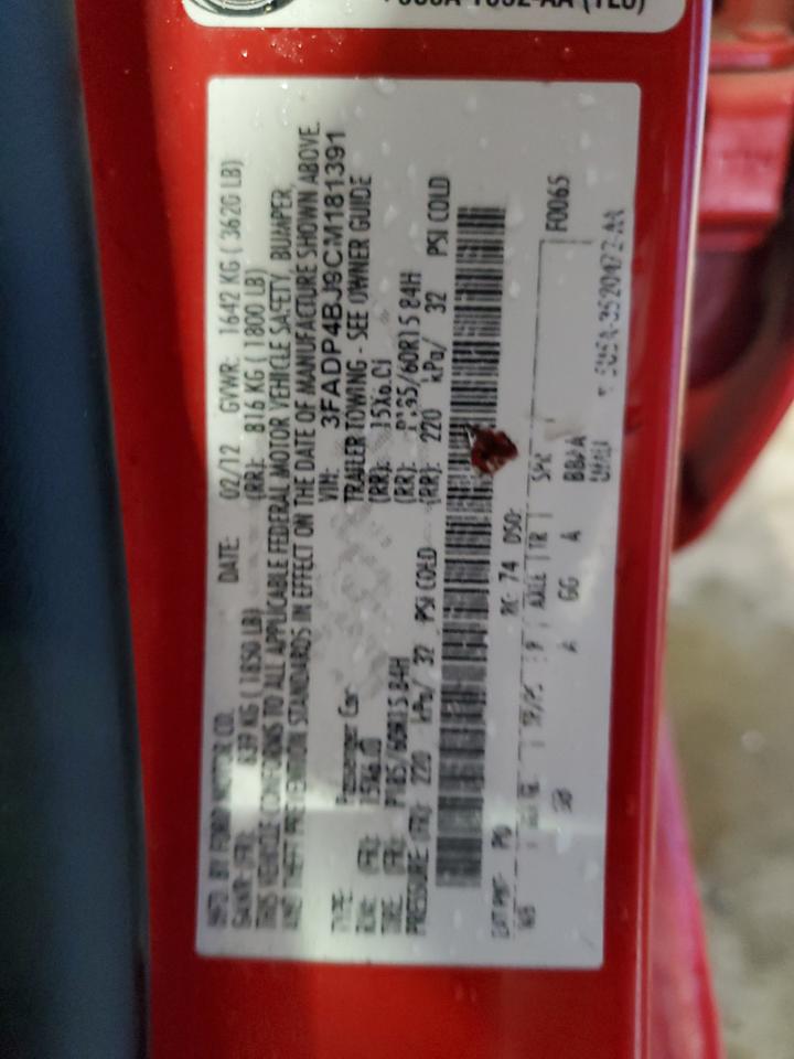 2012 Ford Fiesta Se VIN: 3FADP4BJ9CM181391 Lot: 80251615