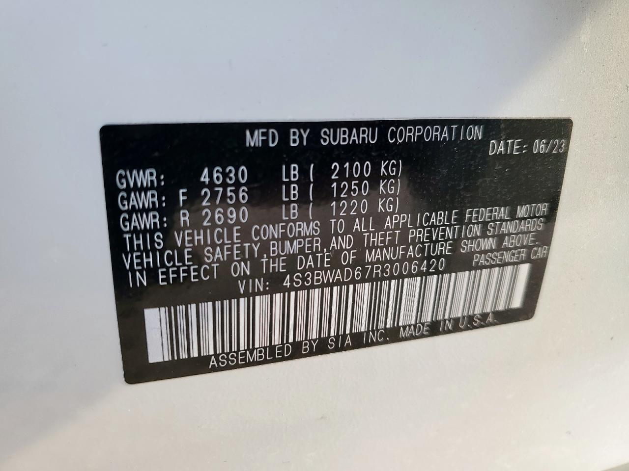 2024 Subaru Legacy Premium VIN: 4S3BWAD67R3006420 Lot: 84818645