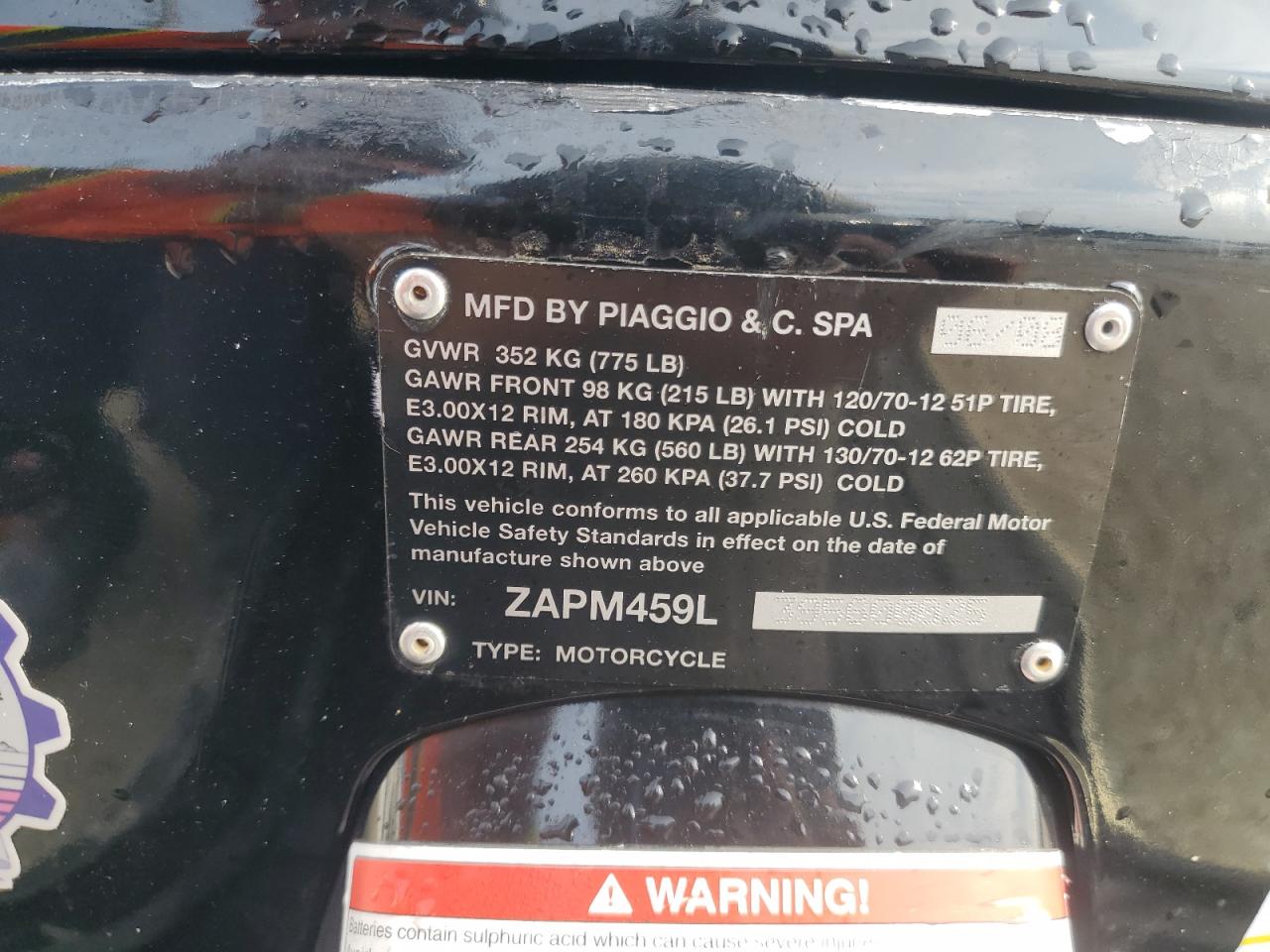 2009 Vespa Gts 250 VIN: ZAPM459L395600025 Lot: 71388915