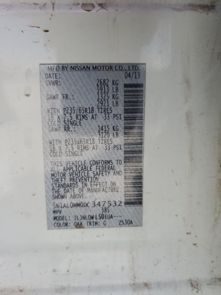 2013 Infiniti Jx35 VIN: 5N1AL0MM0DC347532 Lot: 80759825