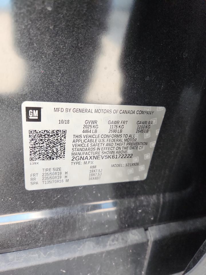 2019 Chevrolet Equinox Premier VIN: 2GNAXNEV5K6172222 Lot: 71455735