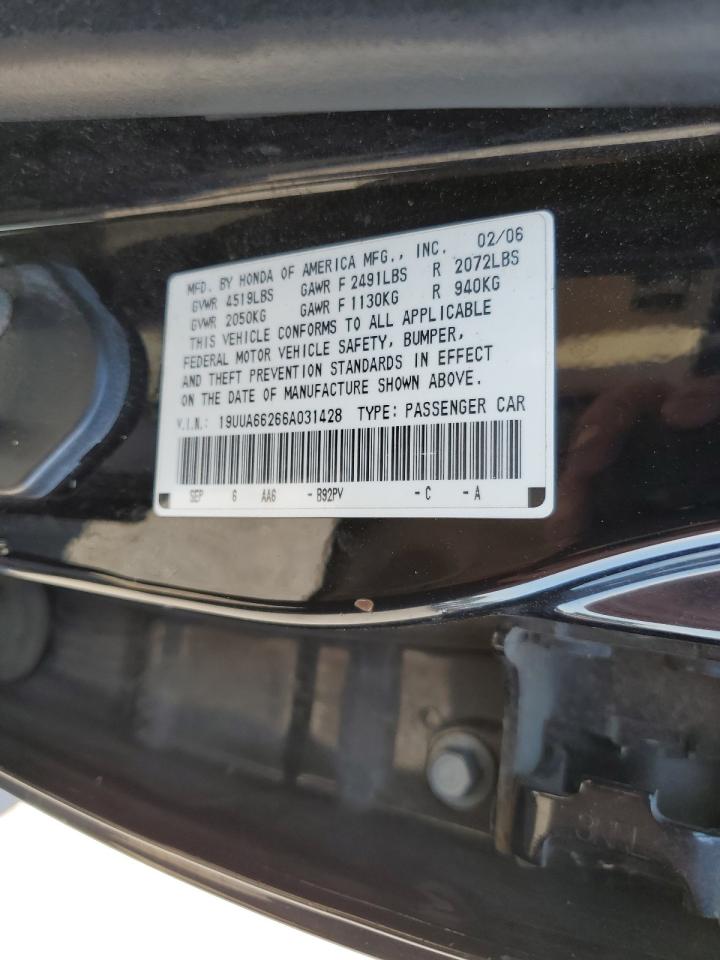 2006 Acura 3.2Tl VIN: 19UUA66266A031428 Lot: 81265645