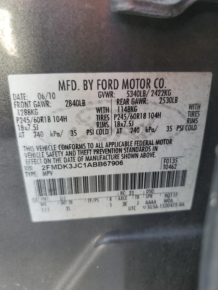 2010 Ford Edge Sel VIN: 2FMDK3JC1ABB67906 Lot: 82039525