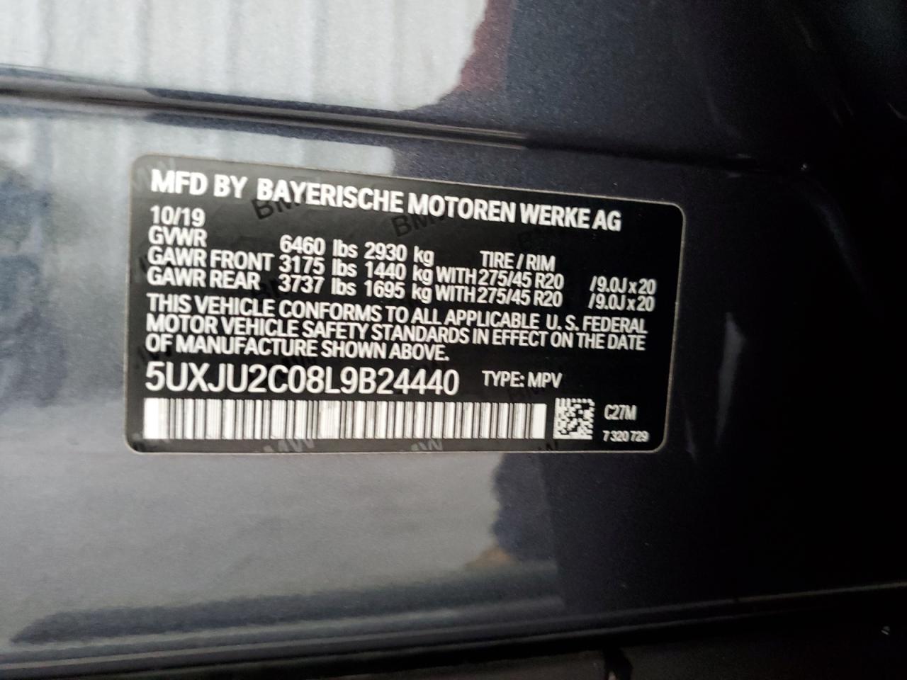 2020 BMW X5 xDrive50I VIN: 5UXJU2C08L9B24440 Lot: 71267235