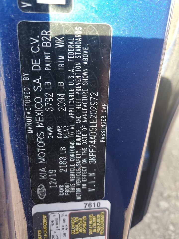 2020 Kia Forte Fe VIN: 3KPF24AD5LE202972 Lot: 80662515