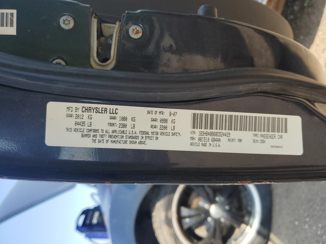 2008 Dodge Caliber Sxt VIN: 1B3HB48B68D524429 Lot: 80120415