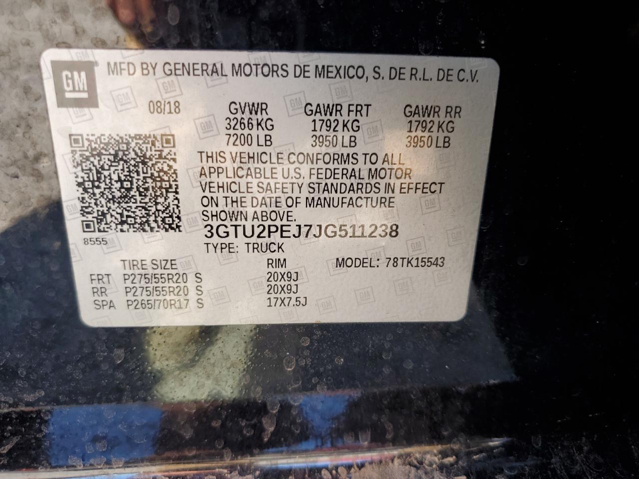 2018 GMC Sierra K1500 Denali VIN: 3GTU2PEJ7JG511238 Lot: 81005185