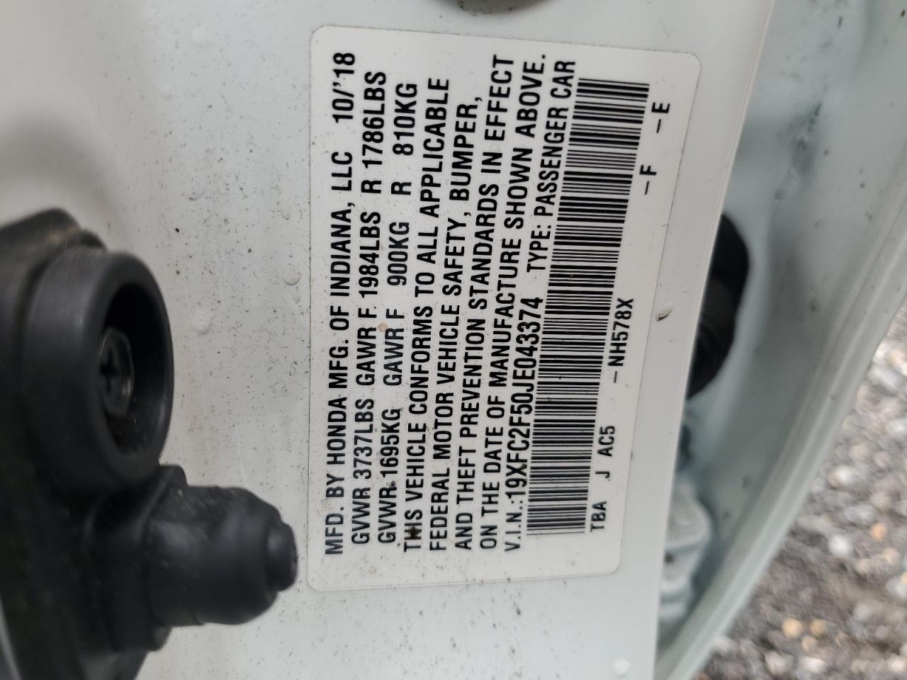 2018 Honda Civic Lx VIN: 19XFC2F50JE043374 Lot: 83855395