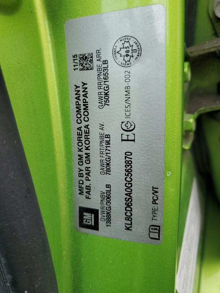 2016 Chevrolet Spark 1Lt VIN: KL8CD6SA0GC563870 Lot: 81815415