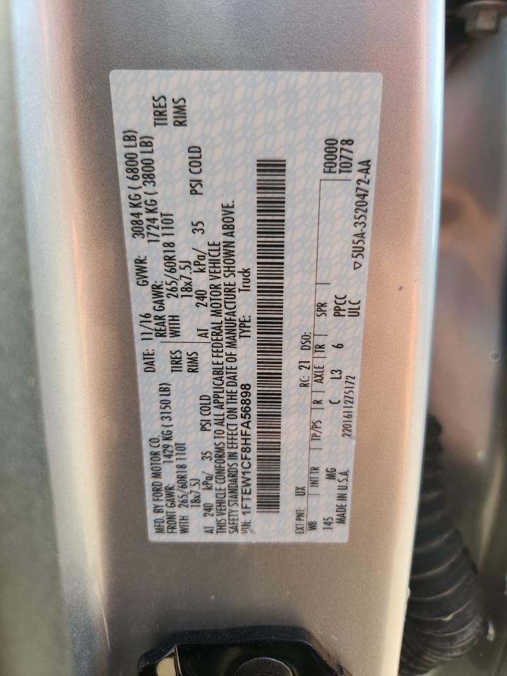 2017 Ford F150 Supercrew VIN: 1FTEW1CF8HFA56898 Lot: 80824385