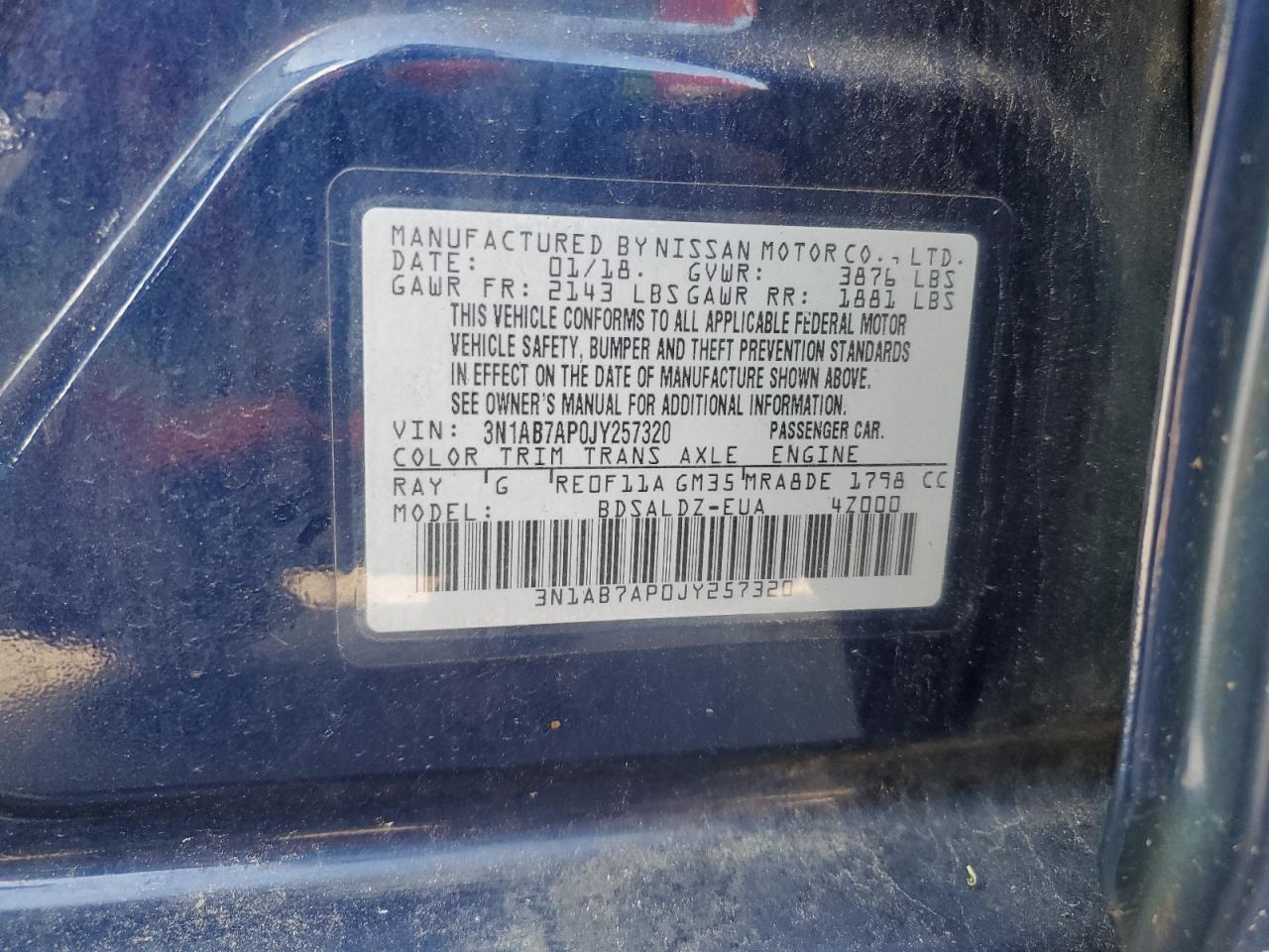 2018 Nissan Sentra S VIN: 3N1AB7APDJY257320 Lot: 71651215