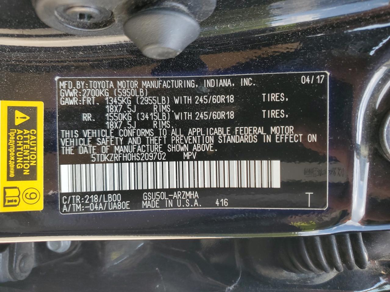 2017 Toyota Highlander Se VIN: 5TDKZRFH0HS209702 Lot: 80623875