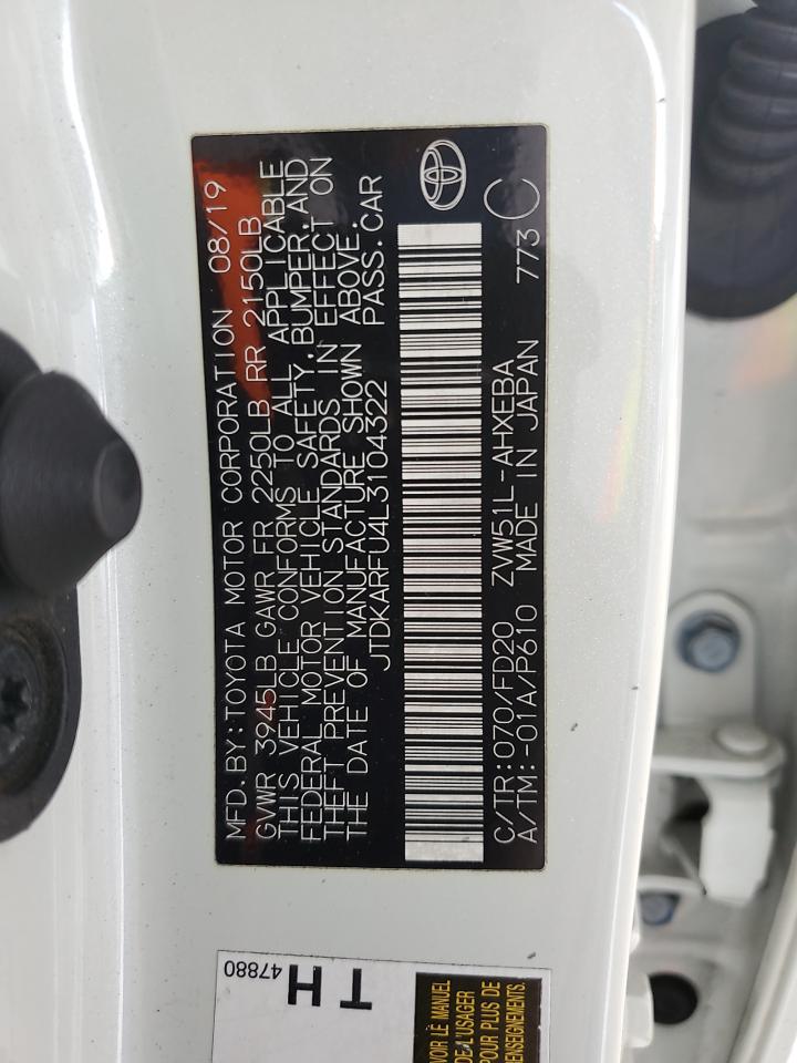 2020 Toyota Prius L VIN: JTDKARFU4L3104322 Lot: 81804815