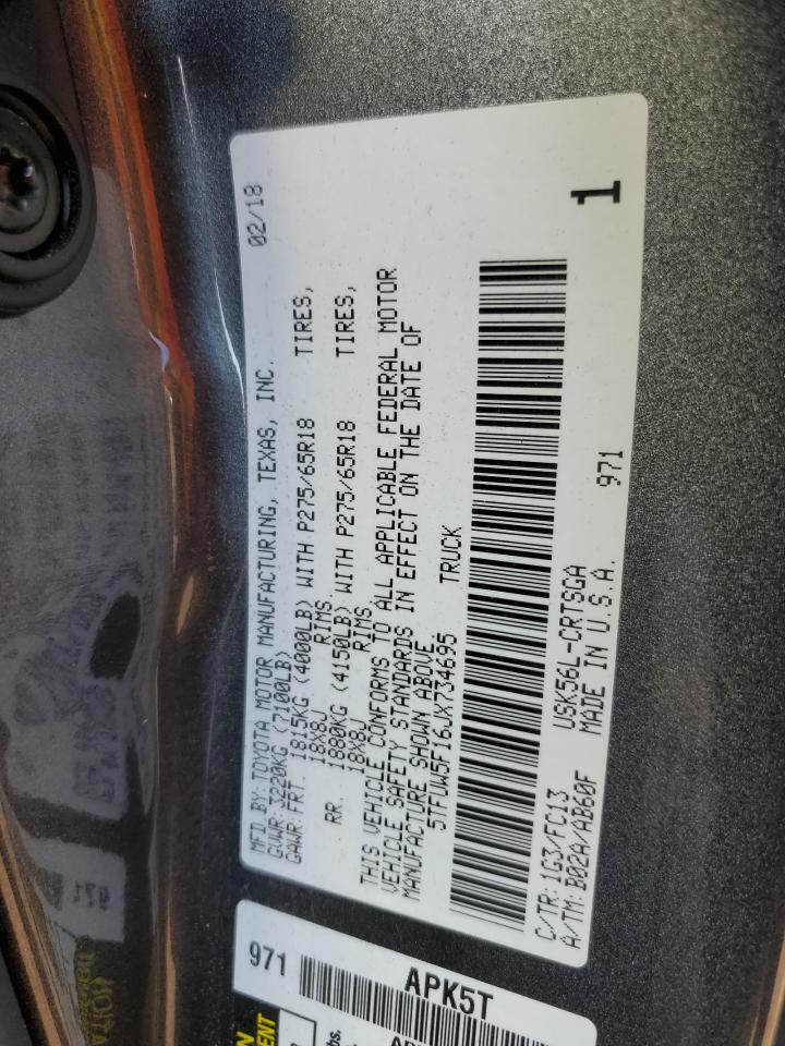 2018 Toyota Tundra Double Cab Sr VIN: 5TFUW5F16JX734695 Lot: 70120655