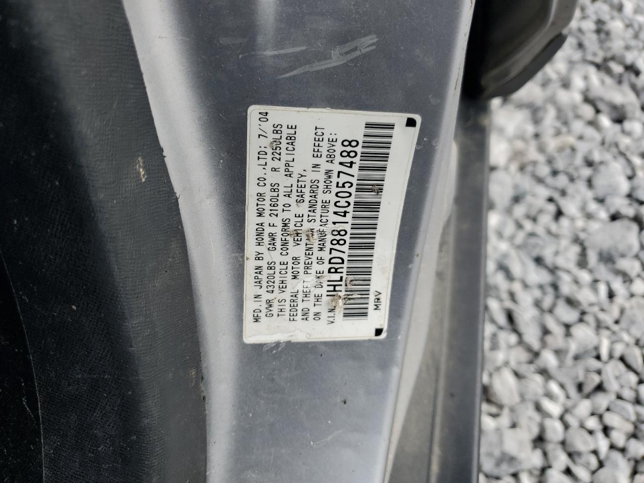 2004 Honda Cr-V Ex VIN: JHLRD78814C057488 Lot: 72018865