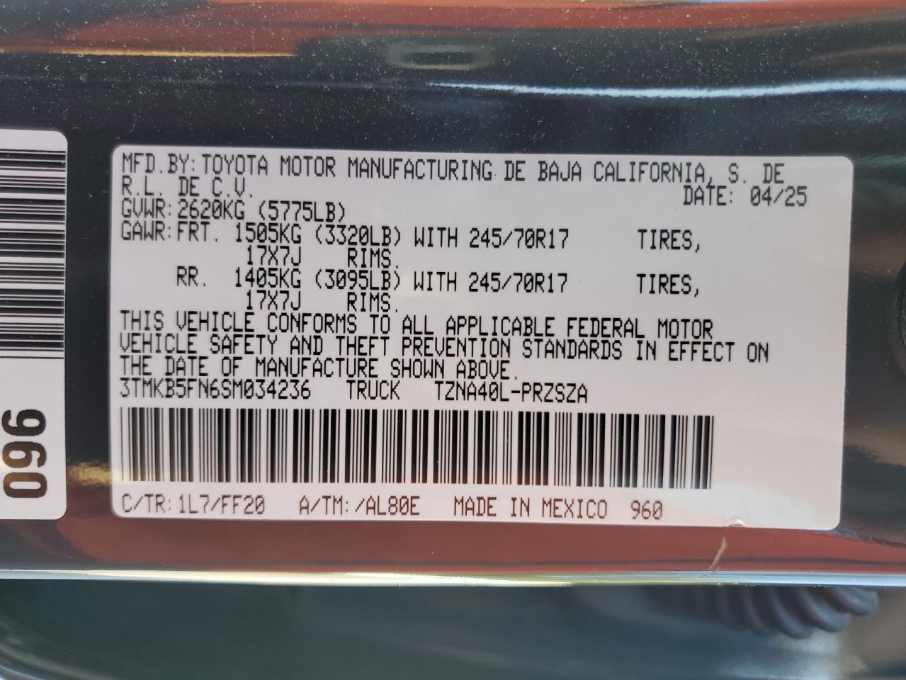 2025 Toyota Tacoma Double Cab VIN: 3TMKB5FN6SM034236 Lot: 80623385