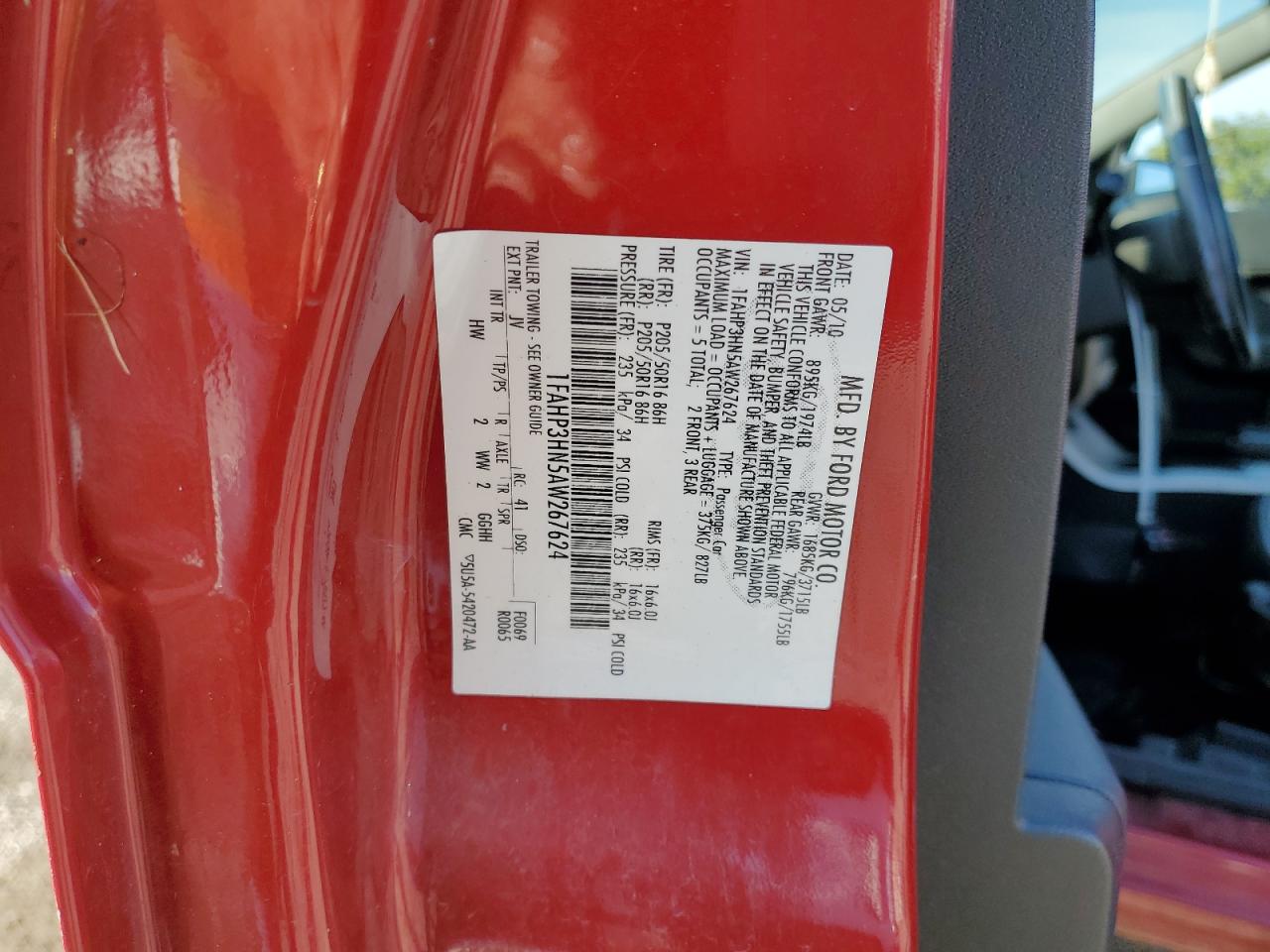 2010 Ford Focus Sel VIN: 1FAHP3HN5AW267624 Lot: 81402385