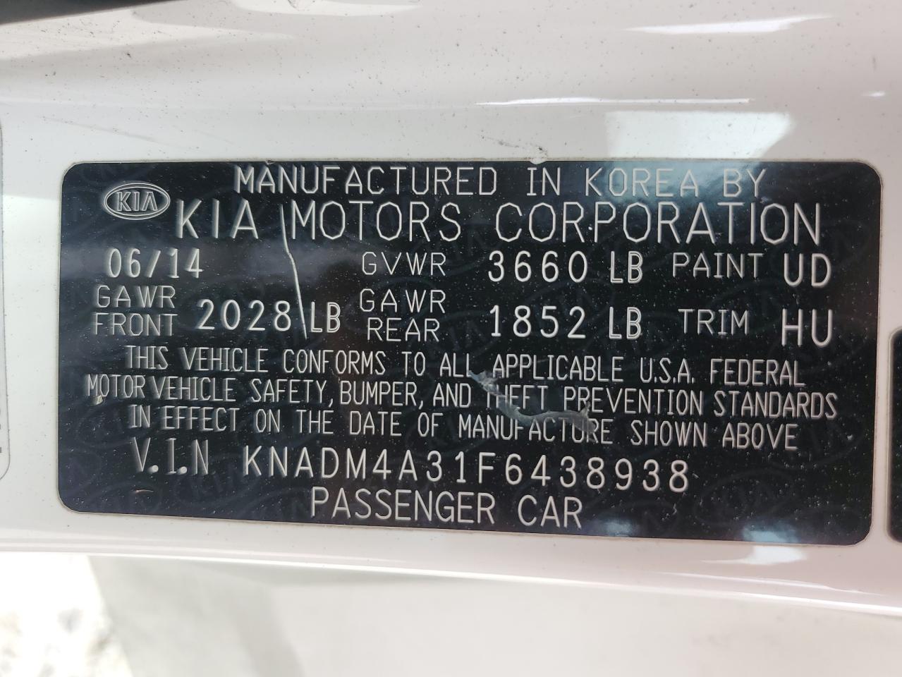 2015 Kia Rio Lx VIN: KNADM4A31F6438938 Lot: 82078185