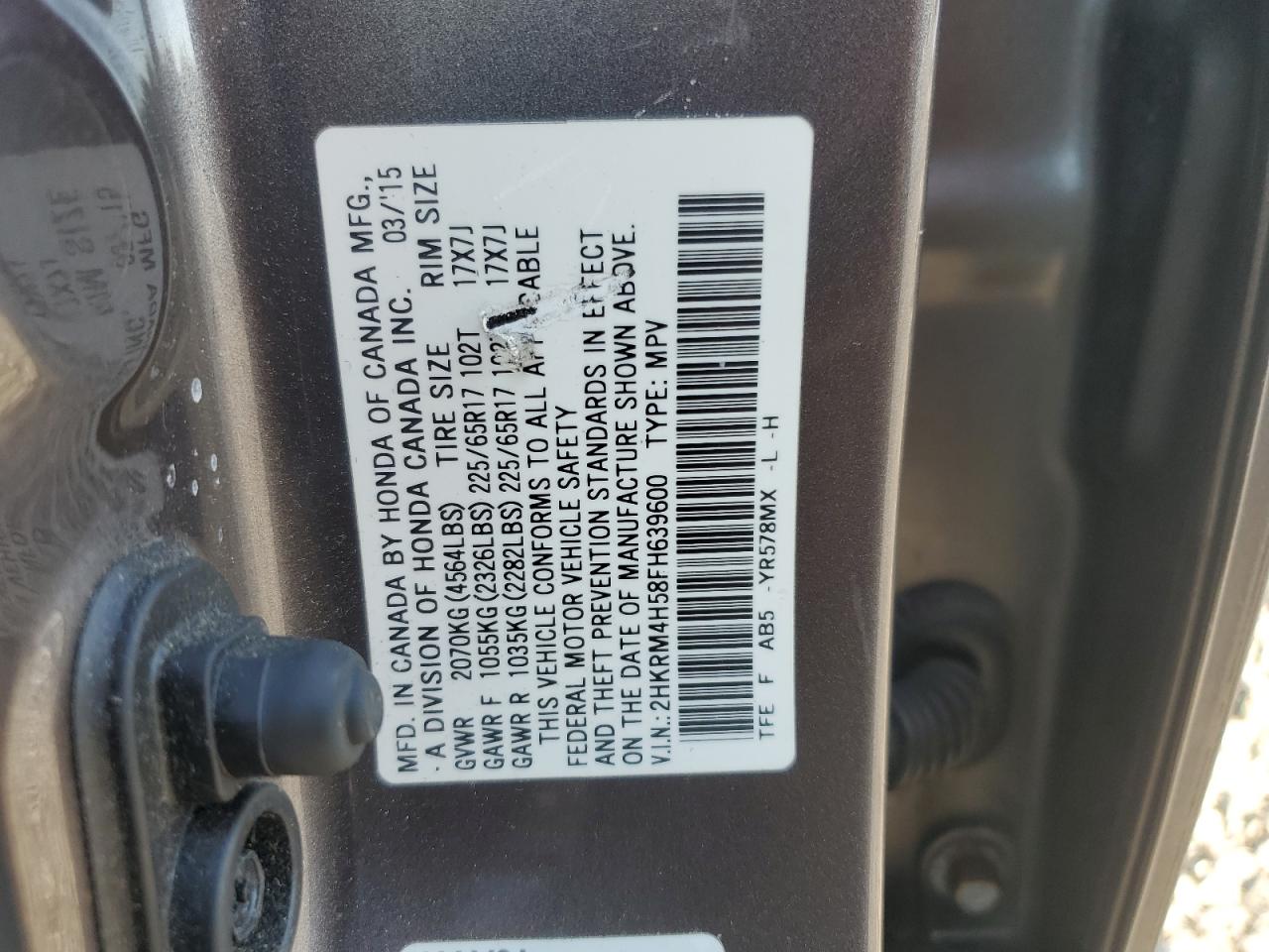 2015 Honda Cr-V Ex VIN: 2HKRM4H58FH639600 Lot: 71075165