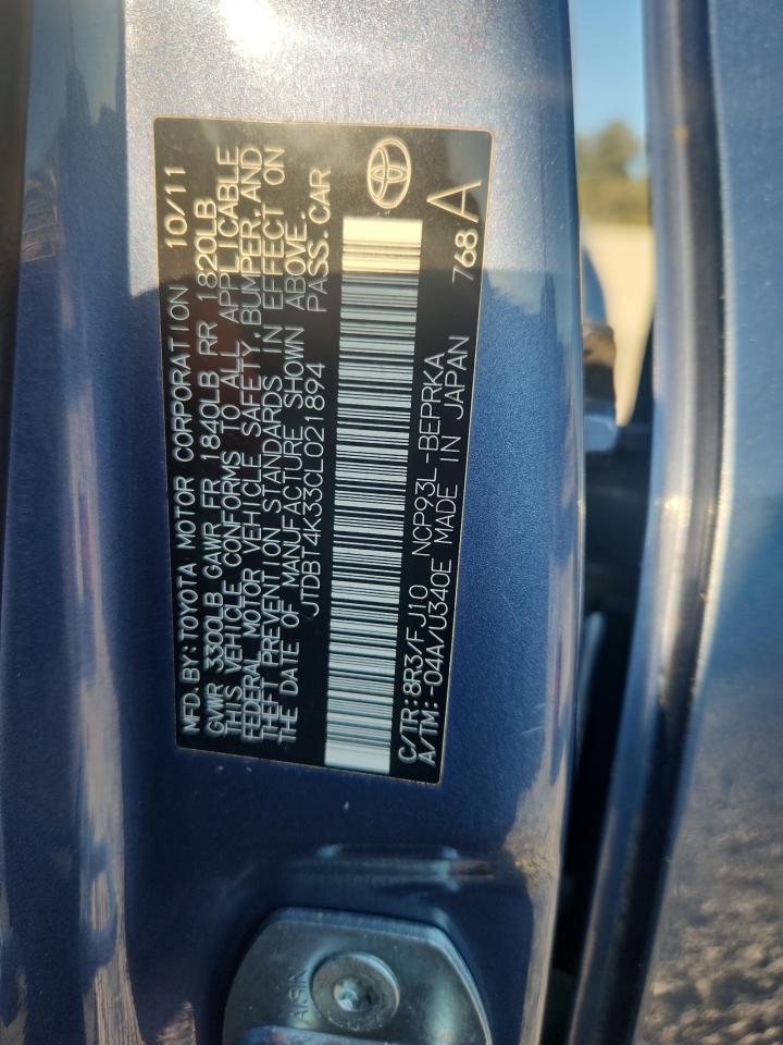 2012 Toyota Yaris VIN: JTDBT4K33CL021894 Lot: 80789225