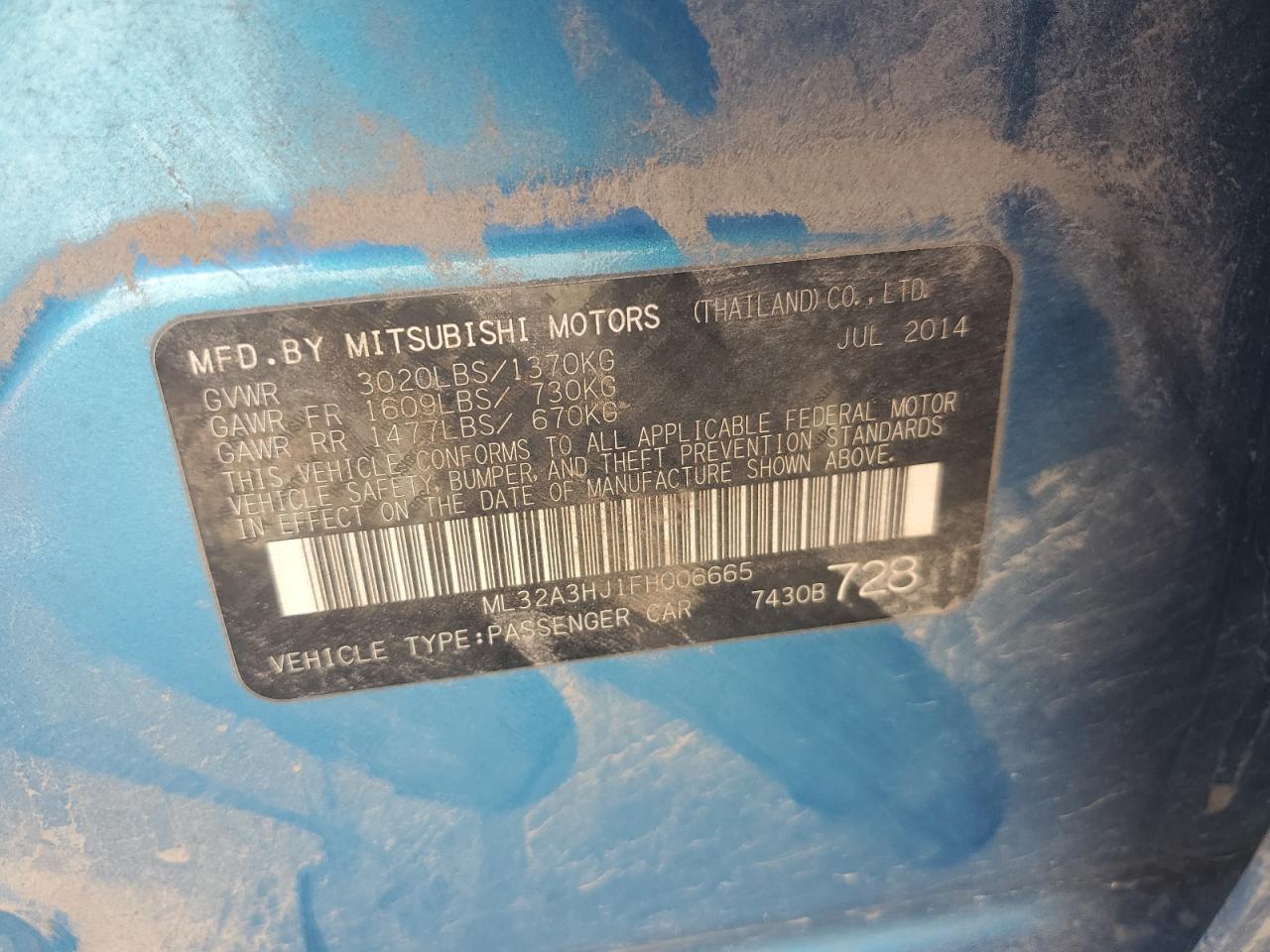 2015 Mitsubishi Mirage De VIN: ML32A3HJ1FH006665 Lot: 71234485