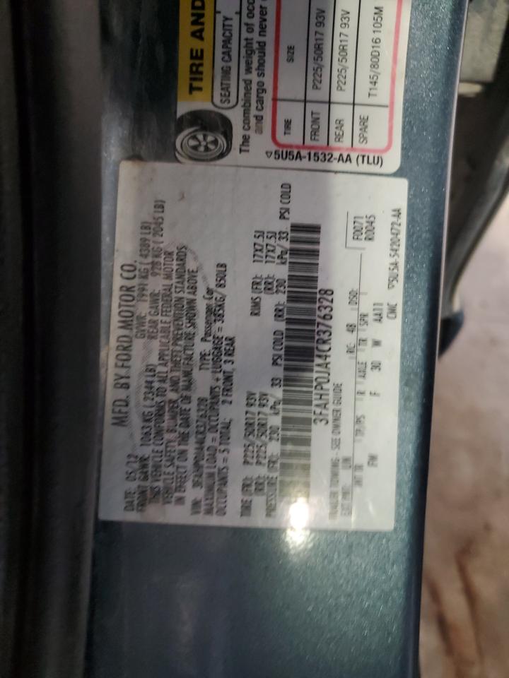 2012 Ford Fusion Sel VIN: 3FAHP0JA4CR376328 Lot: 71404975