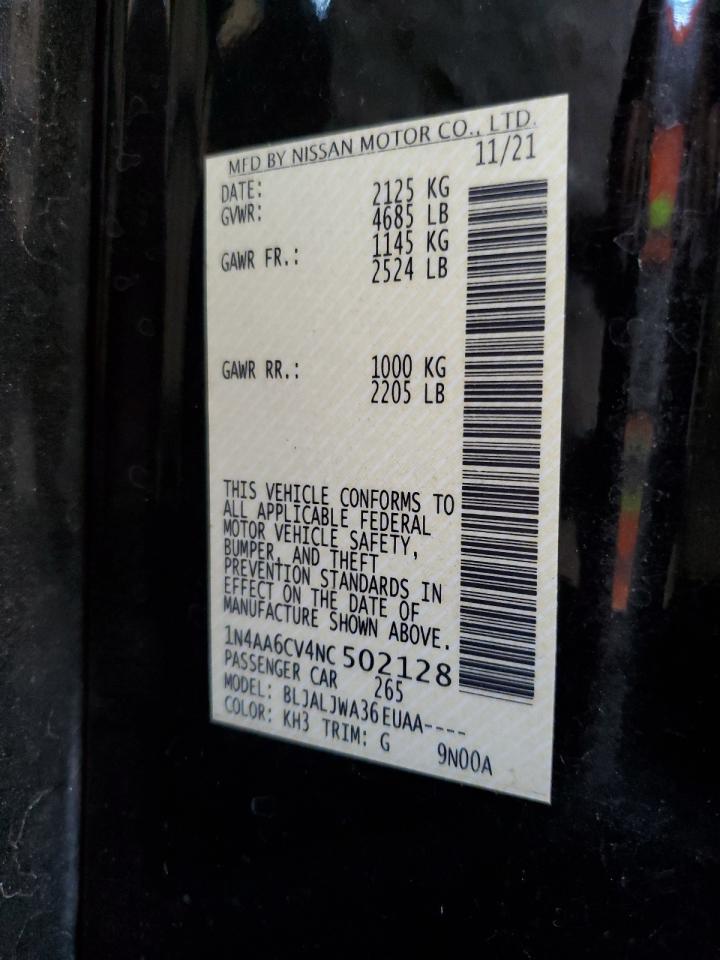 2022 Nissan Maxima Sv VIN: 1N4AA6CV4NC502128 Lot: 80267135