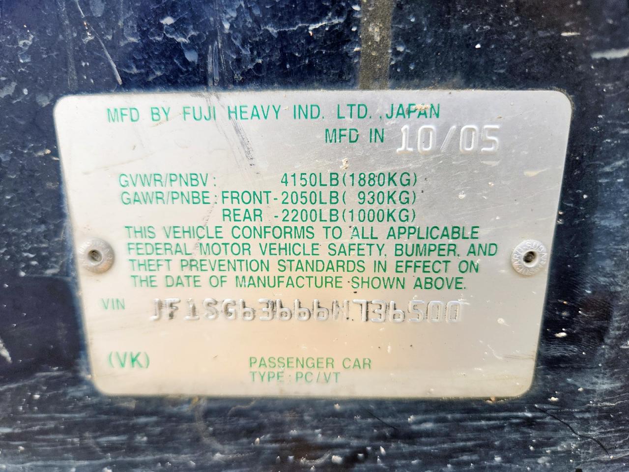 2006 Subaru Forester 2.5X VIN: JF1SG63666H736500 Lot: 71213455