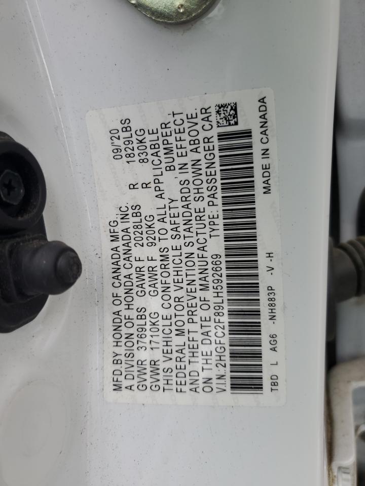 2020 Honda Civic Sport VIN: 2HGFC2F89LH592669 Lot: 83792815