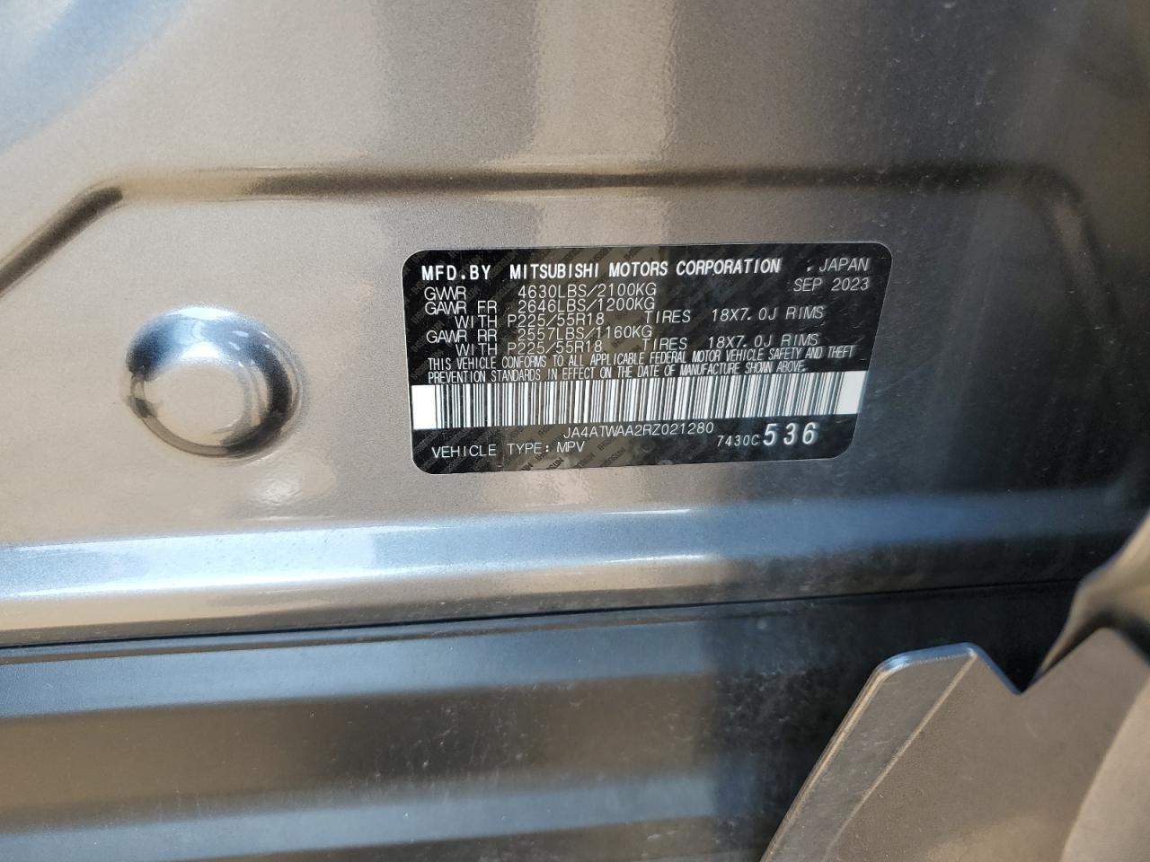 2024 Mitsubishi Eclipse Cross Se VIN: JA4ATWAA2RZ021280 Lot: 72084015