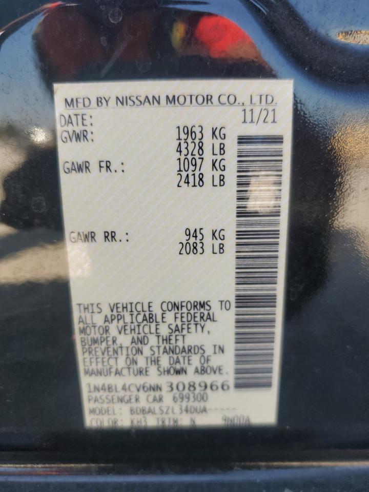 2022 Nissan Altima Sr VIN: 1N4BL4CV6NN308966 Lot: 81132715