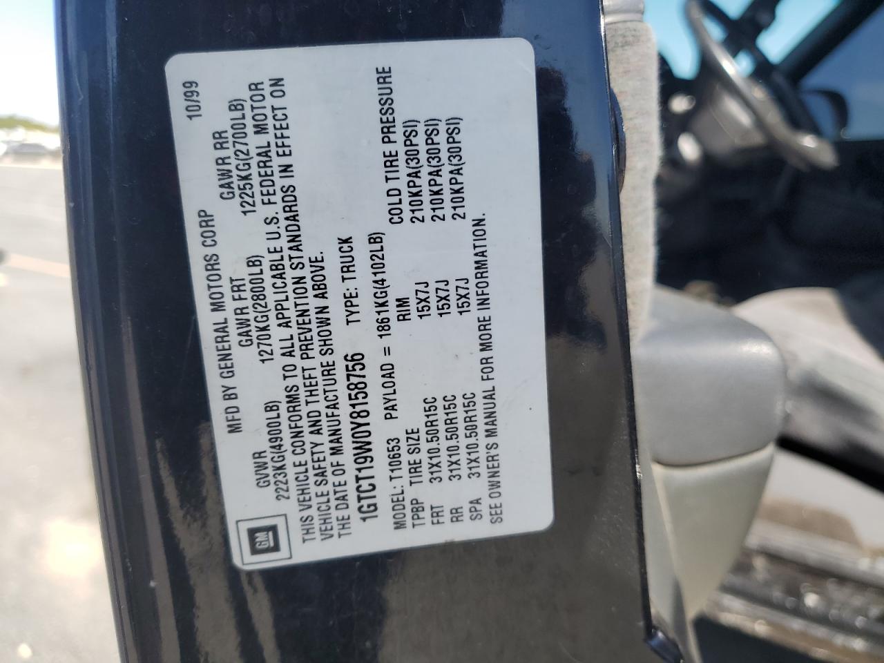 2000 GMC Sonoma VIN: 1GTCT19W0Y8158756 Lot: 81821275