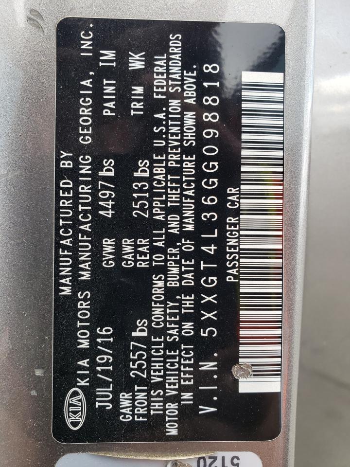 2016 Kia Optima Lx VIN: 5XXGT4L36GG098818 Lot: 80271915