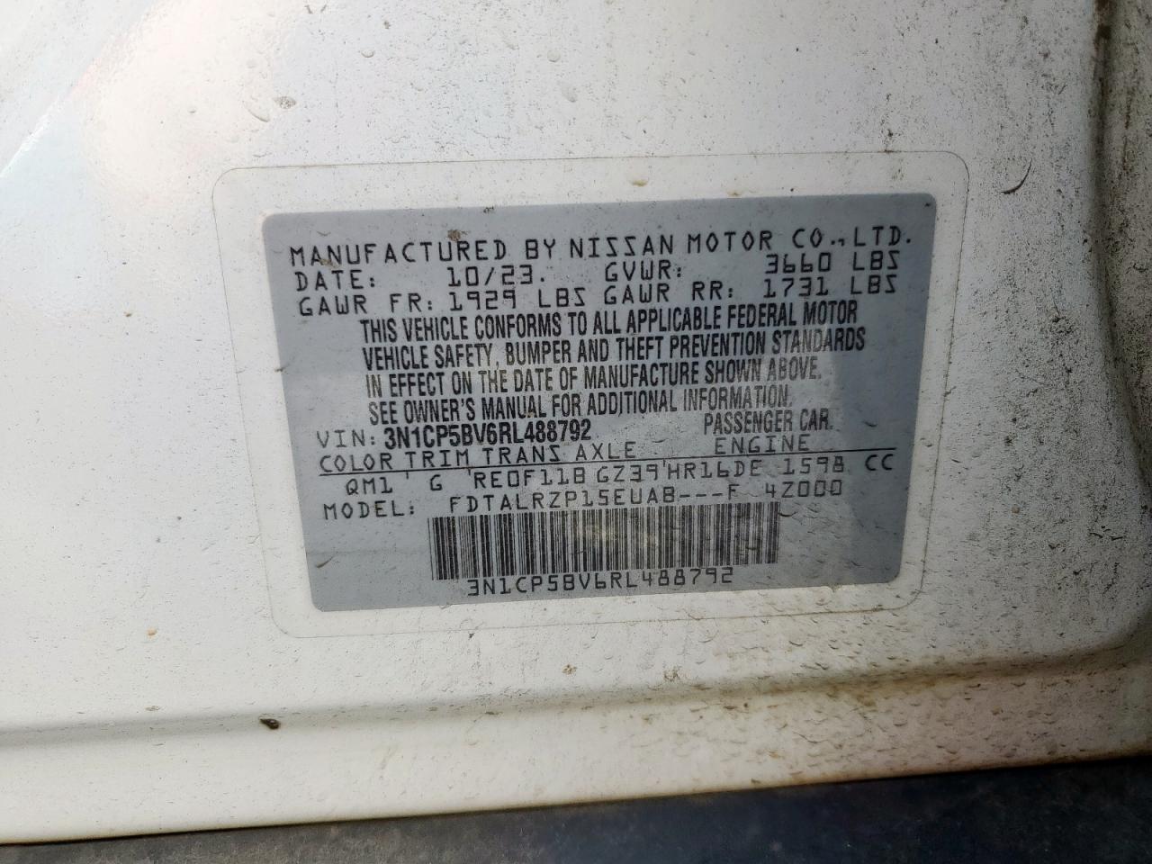 2024 Nissan Kicks S VIN: 3N1CP5BV6RL488792 Lot: 81653405