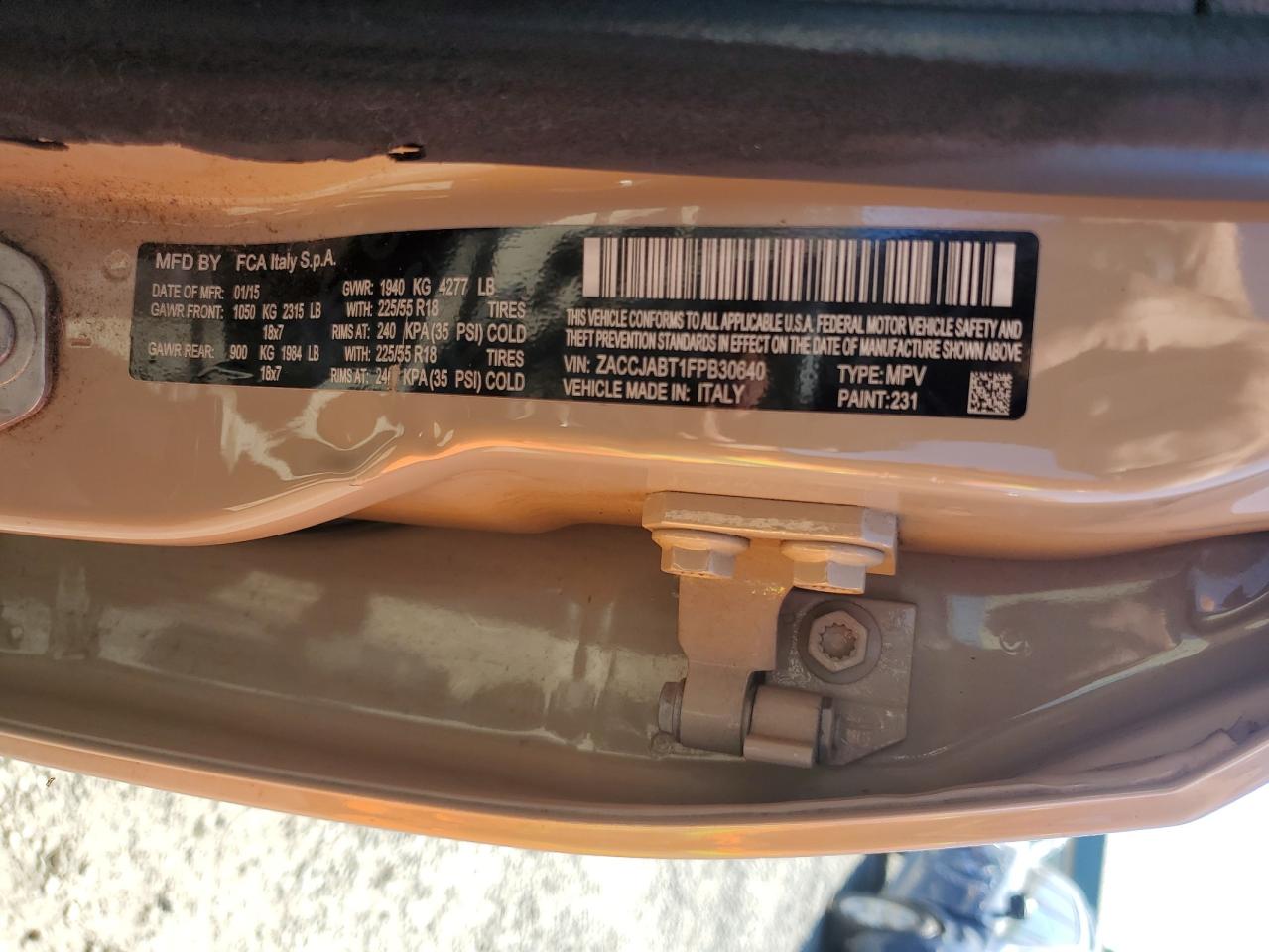 2015 Jeep Renegade Latitude VIN: ZACCJABT1FPB30640 Lot: 80924495