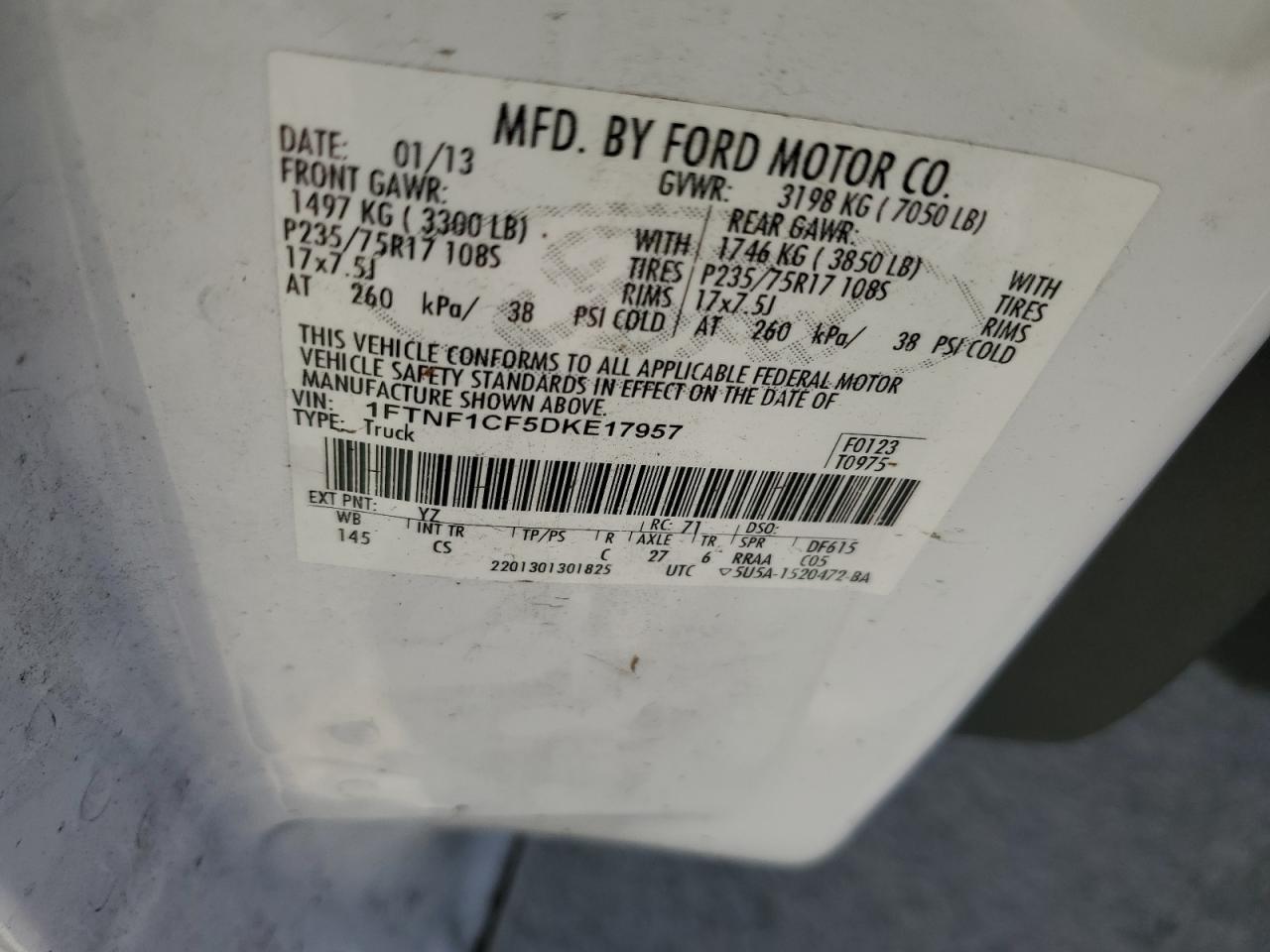 2013 Ford F150 VIN: 1FTNF1CF5DKE17957 Lot: 81813115