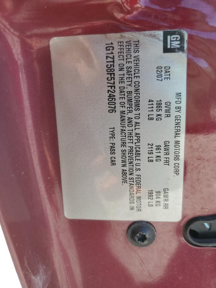 2007 Chevrolet Malibu Lt VIN: 1G1ZT58F57F246076 Lot: 80450445