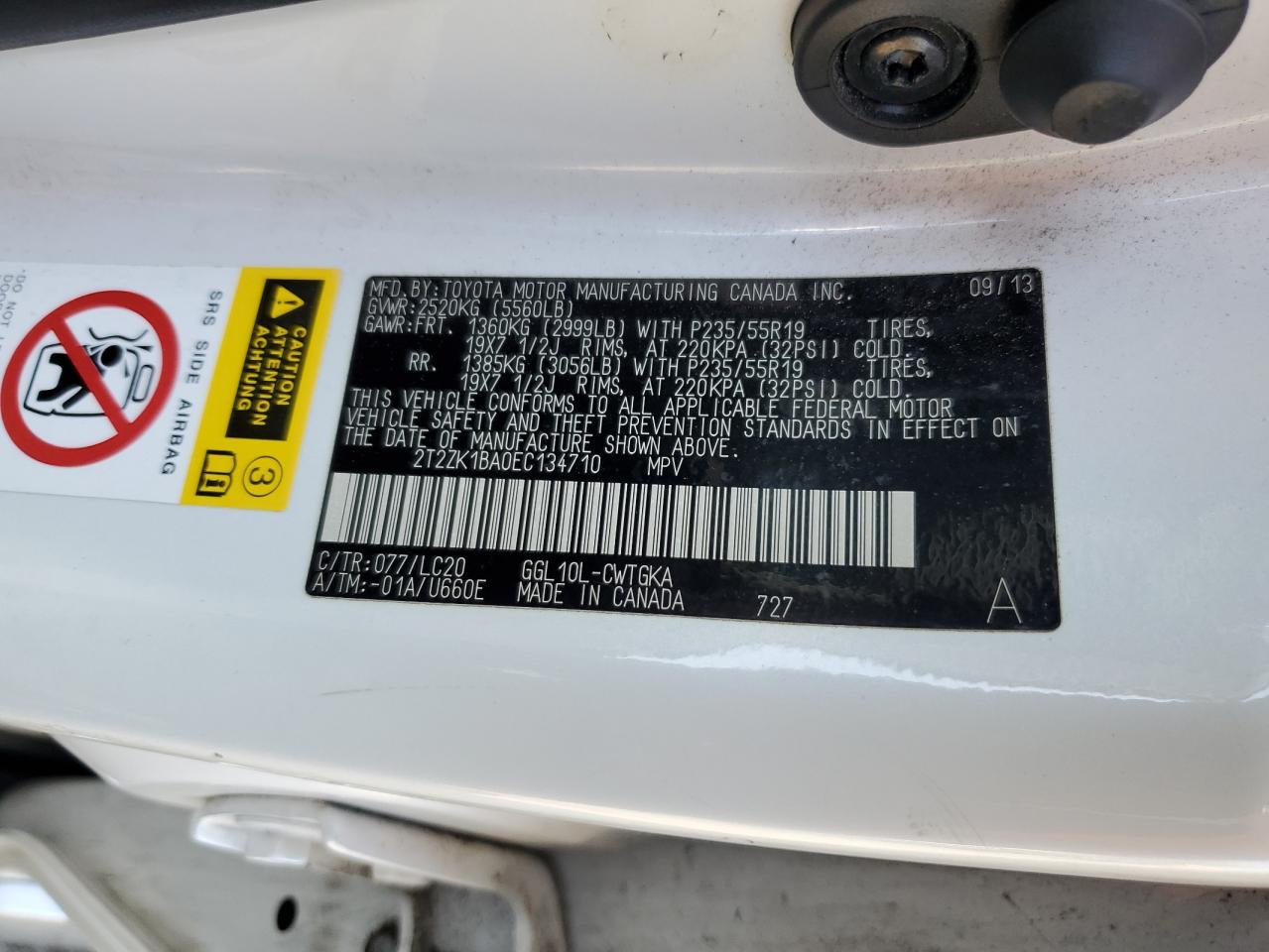 2014 Lexus Rx 350 VIN: 2T2ZK1BA0EC134710 Lot: 81878515