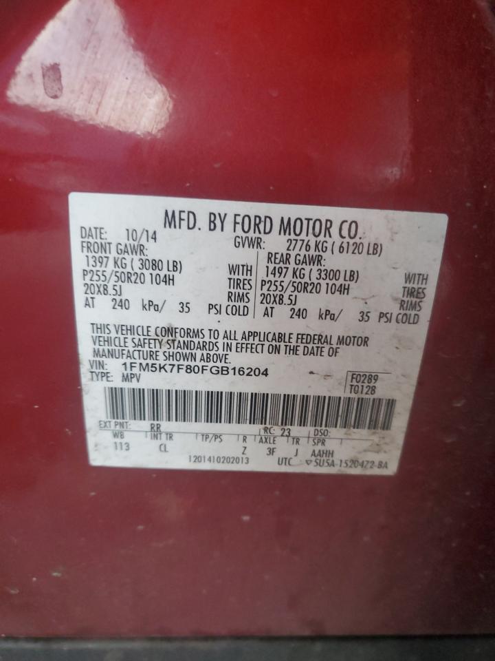 2015 Ford Explorer Limited VIN: 1FM5K7F80FGB16204 Lot: 84832885