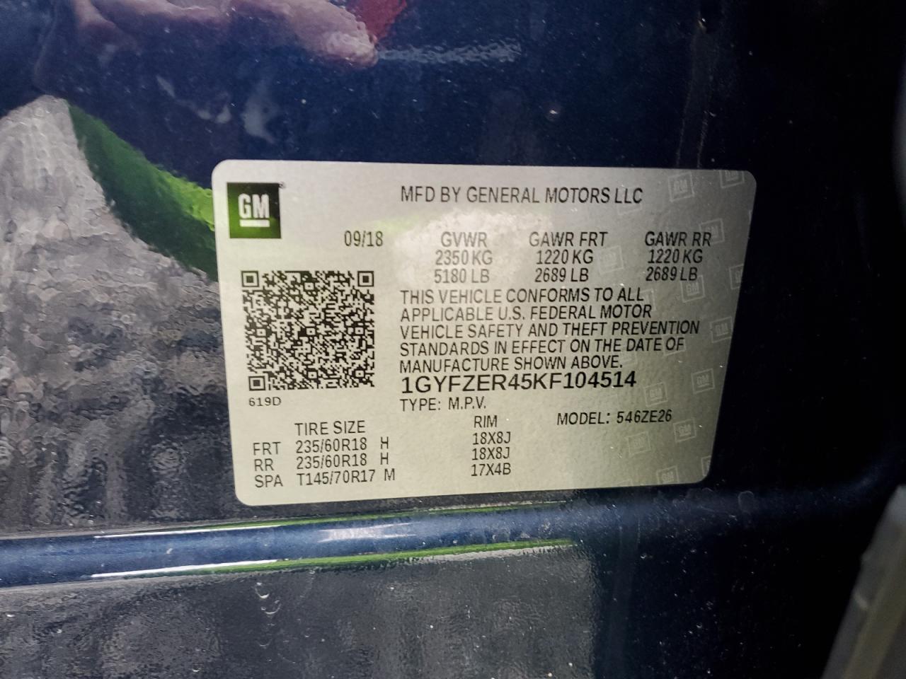 2019 Cadillac Xt4 Sport VIN: 1GYFZER45KF104514 Lot: 80387925