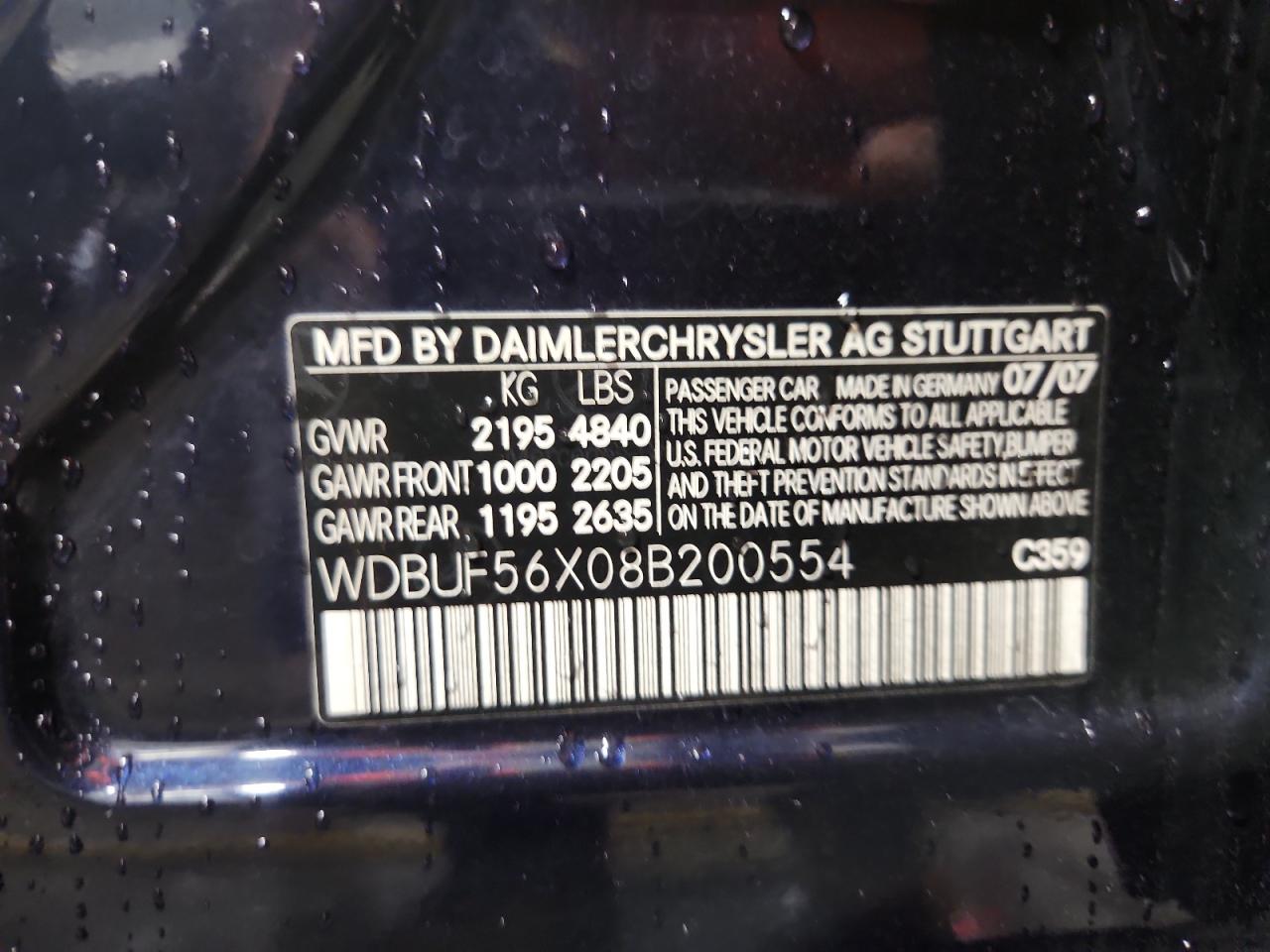 2008 Mercedes-Benz E 350 VIN: WDBUF56X08B200554 Lot: 80510265