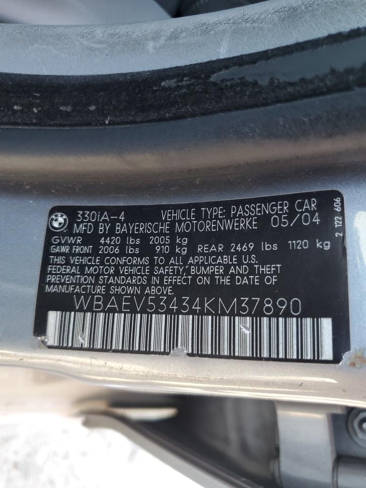 2004 BMW 330 I VIN: WBAEV53434KM37890 Lot: 80846415