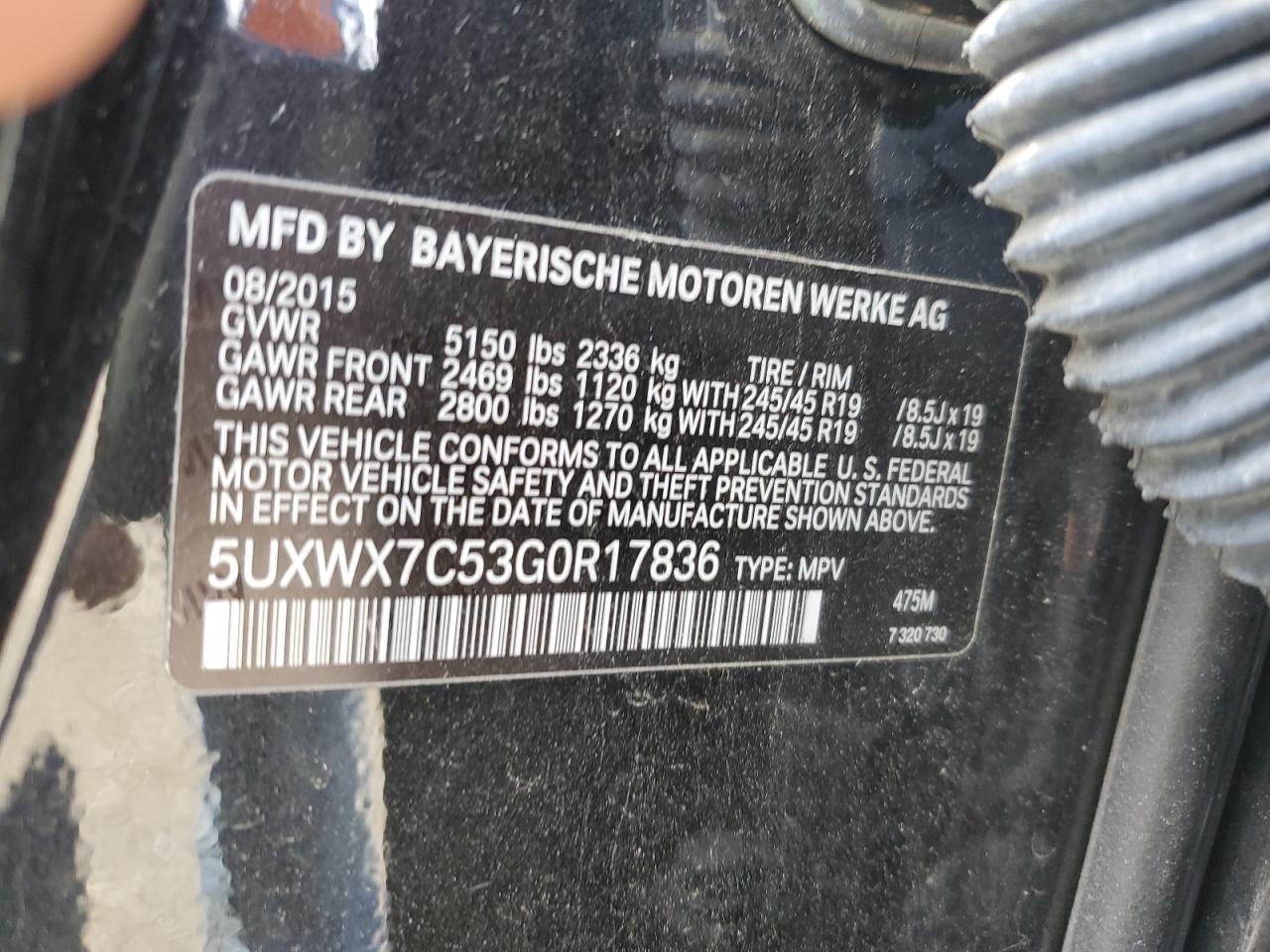 2016 BMW X3 xDrive35I VIN: 5UXWX7C53G0R17836 Lot: 80084705