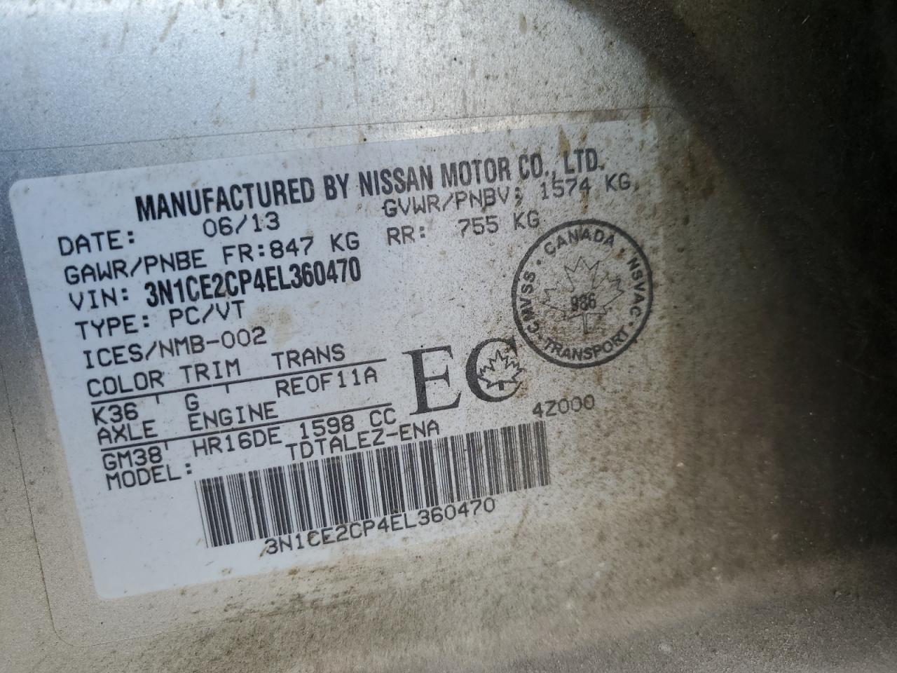 2014 Nissan Versa Note S VIN: 3N1CE2CP4EL360470 Lot: 80289105