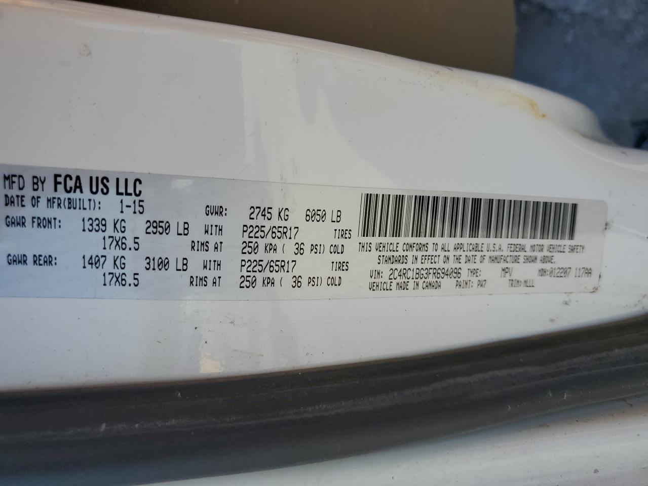 2015 Chrysler Town & Country Touring VIN: 2C4RC1BG3FR694096 Lot: 83997635