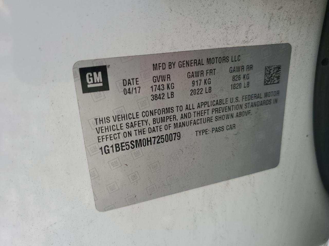 2017 Chevrolet Cruze Lt VIN: 1G1BE5SM0H7250079 Lot: 84390675