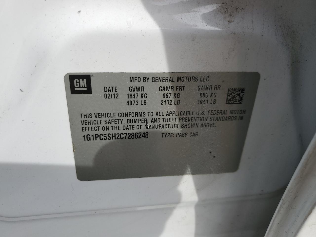 2012 Chevrolet Cruze Ls VIN: 1G1PC5SH2C7286248 Lot: 84197355